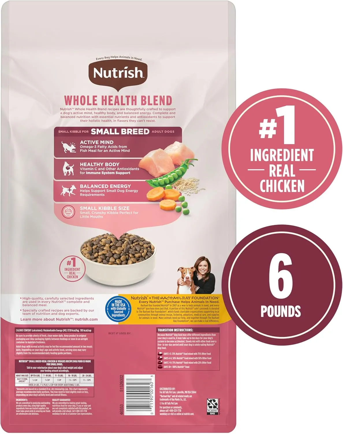 Rachael Ray Nutrish Little Bites Small Breed Premium Natural Dry Dog Food, Real Chicken & Veggies Recipe, 6 Pounds (Packaging May Vary)