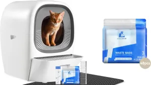 RealScooper Pro with Upgraded Refill Tray* Automatic Cat Litter Box Self Cleaning Litter Box for Multiple Cats, Odor-control/App Control/Safety Protection, Smart Kitty Litter Box w/ Trash Bags 48 PCS