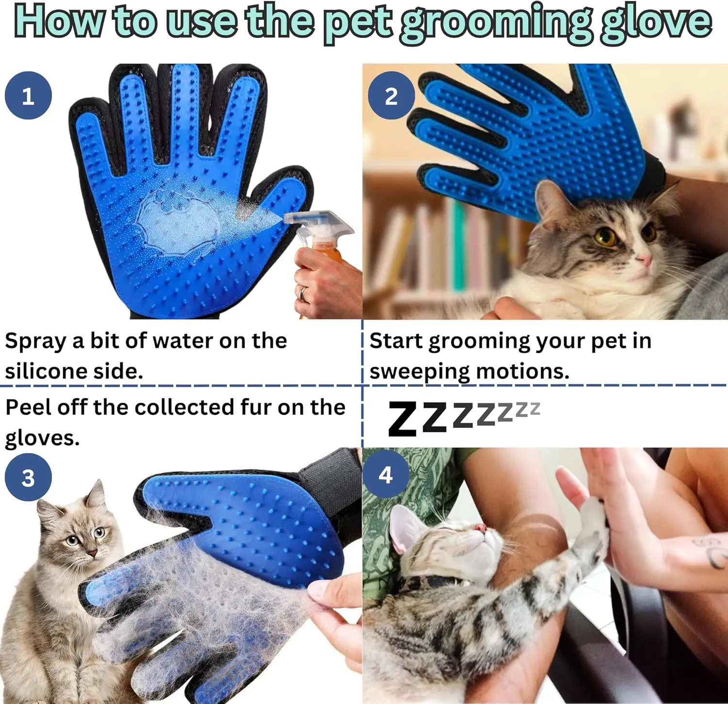 (Right hand) 1- Pack - Multi-Functional Pet Hair Remover Glove for Gentle Grooming, Bathing, and Massaging Dogs, Cats, and Horses  Perfect for Reducing Shedding - Blue - Only Right Hand included.