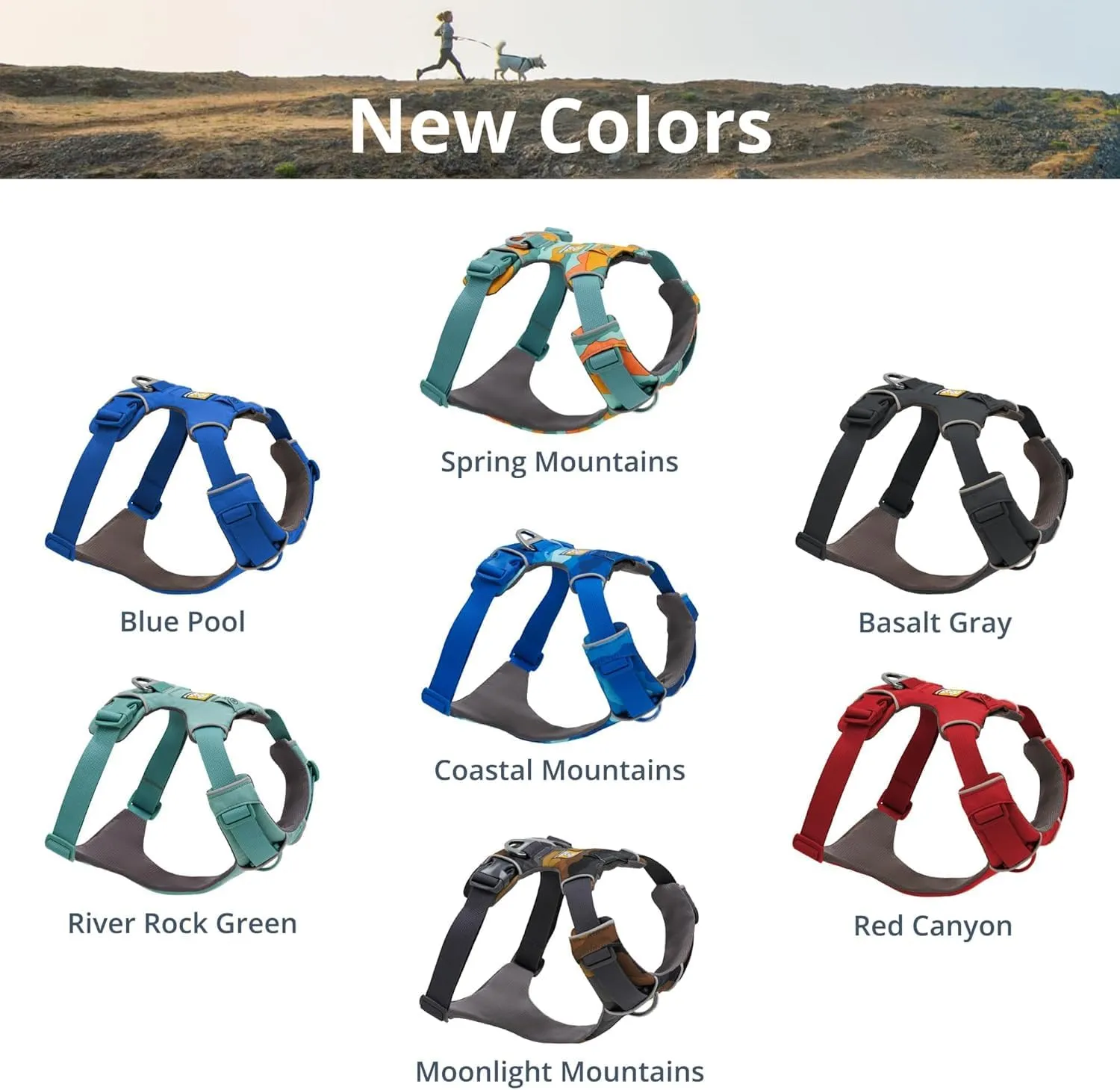 Ruffwear, Front Range Dog Harness, Reflective Soft Padded Everyday Harness with Dual Leash Clips, Adjustable and Lightweight Fit for Training or Walking for All Dogs, Moonlight Mountains, Small