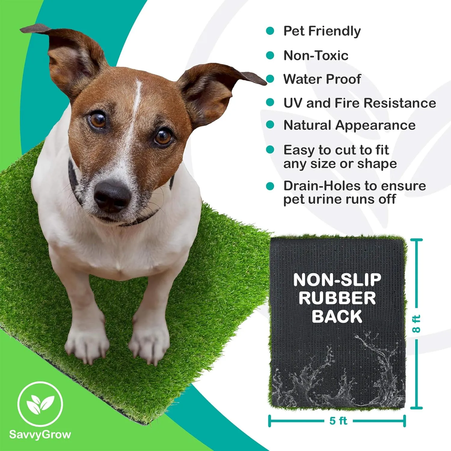 SavvyGrow Realistic Astroturf Rug 5 ft x 8 ft- Premium 4 Tone Synthetic Astro Turf, Easy to Clean with Drain Holes - Patio Grass Backdrop - Non Toxic Eco-Friendly (Many Sizes)