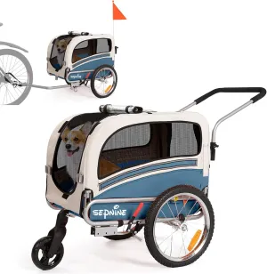 Sepnine 2 in 1 Pet Bicycle Trailer with a 6" Stroller Wheel Suitable for Small and Medium Dogs, Carrier Up to 66/88 LBS, Easy Folding Cart Frame, Quick Release Wheel, Universal Bicycle Coupler