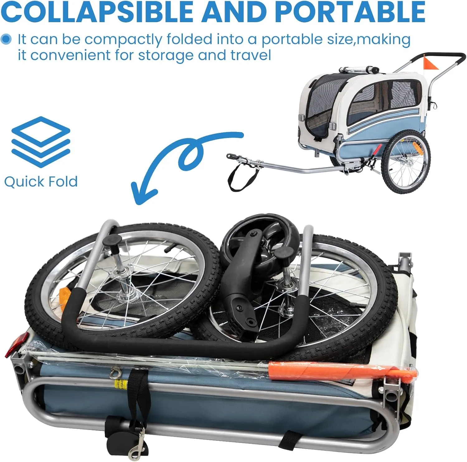 Sepnine 2 in 1 Pet Bicycle Trailer with a 6" Stroller Wheel Suitable for Small and Medium Dogs, Carrier Up to 66/88 LBS, Easy Folding Cart Frame, Quick Release Wheel, Universal Bicycle Coupler