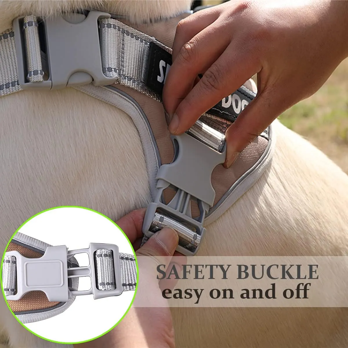Service Dog Vest,No Pull in Training Service Dog Harness and 5FT Dog Leash Set, Adjustable 3M Reflective Nylon Pet Dog Vest with Handle,Easy Control for Small Medium Large Dogs(M,Khaki)