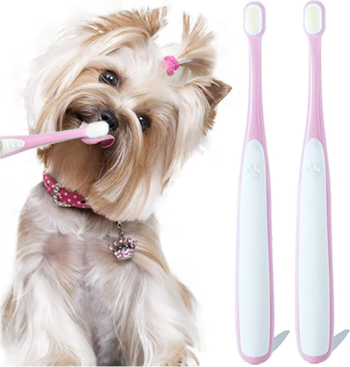 Small Dog Toothbrush, Cat & Puppy Tooth Brushing Kit, Ultra Soft & Mini Head Teeth Brush for Kitten & Tiny Pet, Doggy Toothbrushes Deep Dental Cleaning, 2 PCS - Pink