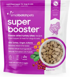 smallbatch Pets Freeze-Dried Super Booster Turkey Bites for Dogs & Cats, 18 oz, Made in The USA, Humanely Raised Single Protein Source, Topper & Treat, with Organic Vegetables and Probiotics