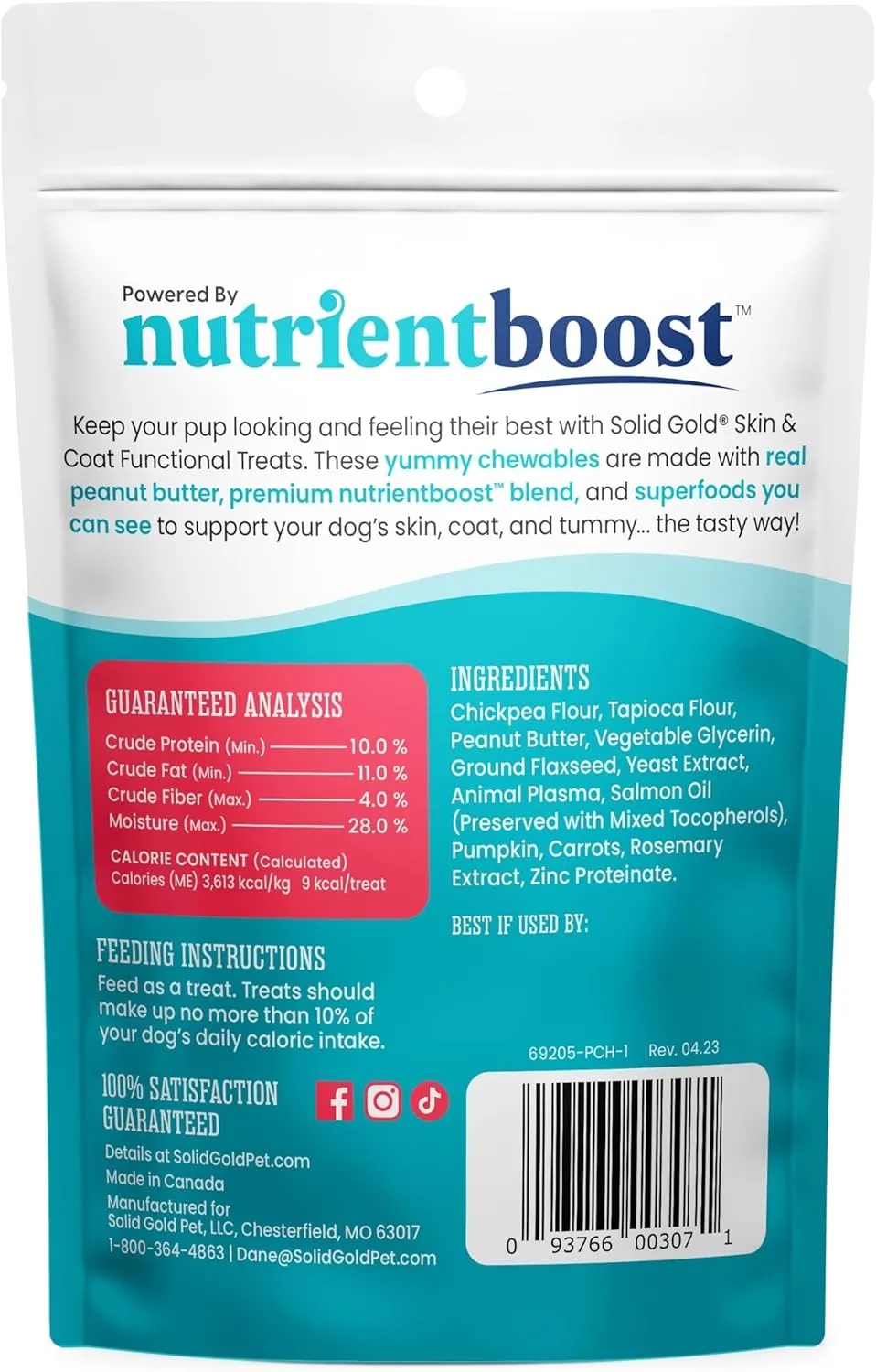 Solid Gold Healthy Dog Treats - Functional Dog Treats for Training   Skin & Coat Health - Peanut Butter Flavor with Salmon Oil Healthy Training Treats for Dogs - 5.2 oz