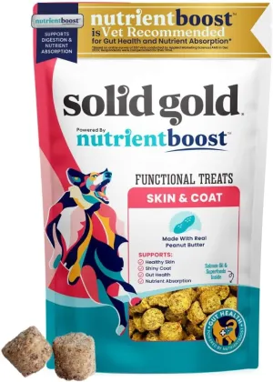 Solid Gold Healthy Dog Treats - Functional Dog Treats for Training   Skin & Coat Health - Peanut Butter Flavor with Salmon Oil Healthy Training Treats for Dogs - 5.2 oz