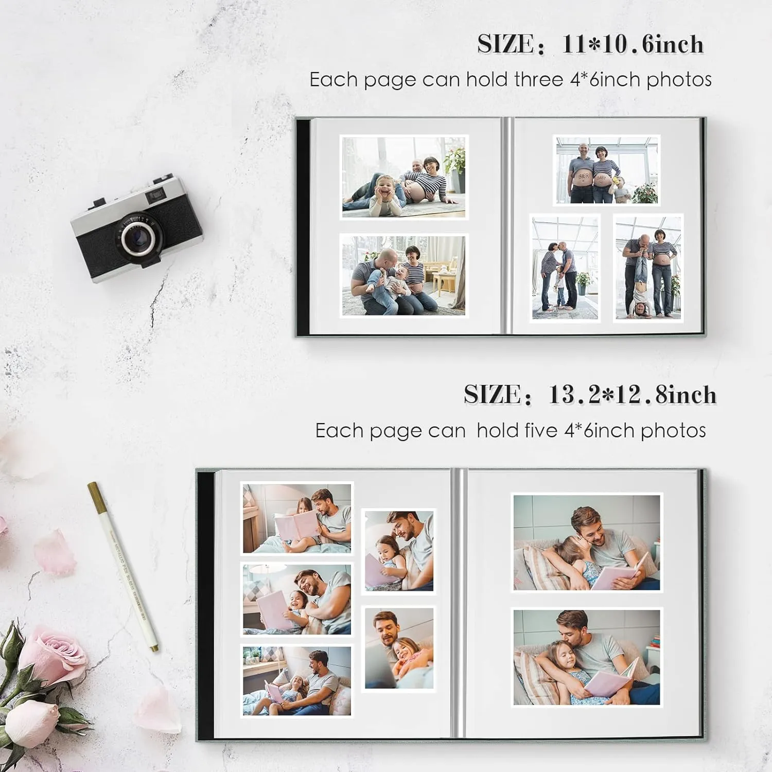 Spbapr Large Photo Album Self Adhesive Magnetic Scrapbook,DIY Scrapbook Album for 4x6 5x7 8x10 Picture,40 Pages Linen Cover Memory Book for Wedding Family Baby Pets, with Metallic Pen and Scraping