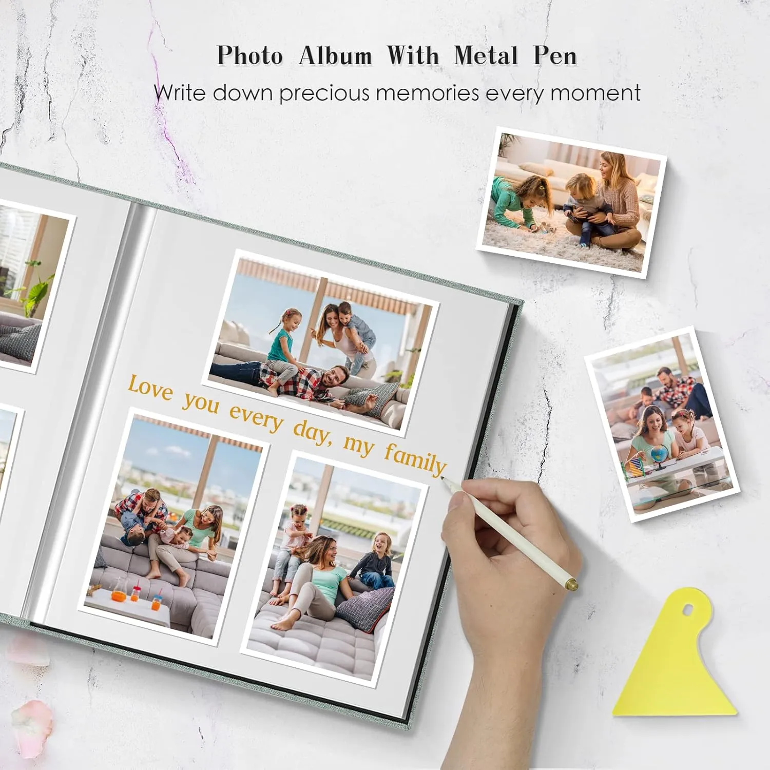 Spbapr Large Photo Album Self Adhesive Magnetic Scrapbook,DIY Scrapbook Album for 4x6 5x7 8x10 Picture,40 Pages Linen Cover Memory Book for Wedding Family Baby Pets, with Metallic Pen and Scraping