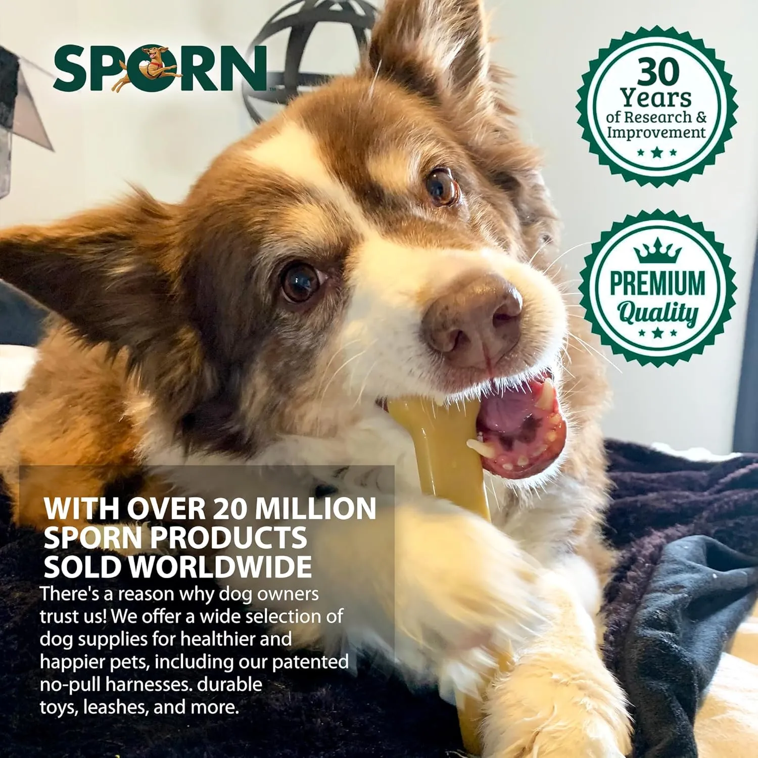 Sporn Durable Marrow Dog Chew Bones for Aggressive Chewers, Peanut Butter Flavor Dog Chew Toys for Large Dogs, Made with Strong Nylon Dog Dental Chew Toy, Gluten-Free & Non-Toxic, Large