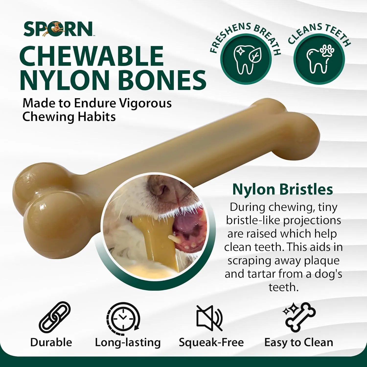 Sporn Durable Marrow Dog Chew Bones for Aggressive Chewers, Peanut Butter Flavor Dog Chew Toys for Large Dogs, Made with Strong Nylon Dog Dental Chew Toy, Gluten-Free & Non-Toxic, Large