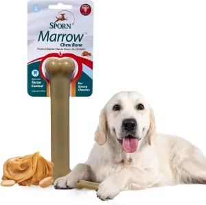 Sporn Durable Marrow Dog Chew Bones for Aggressive Chewers, Peanut Butter Flavor Dog Chew Toys for Large Dogs, Made with Strong Nylon Dog Dental Chew Toy, Gluten-Free & Non-Toxic, Large