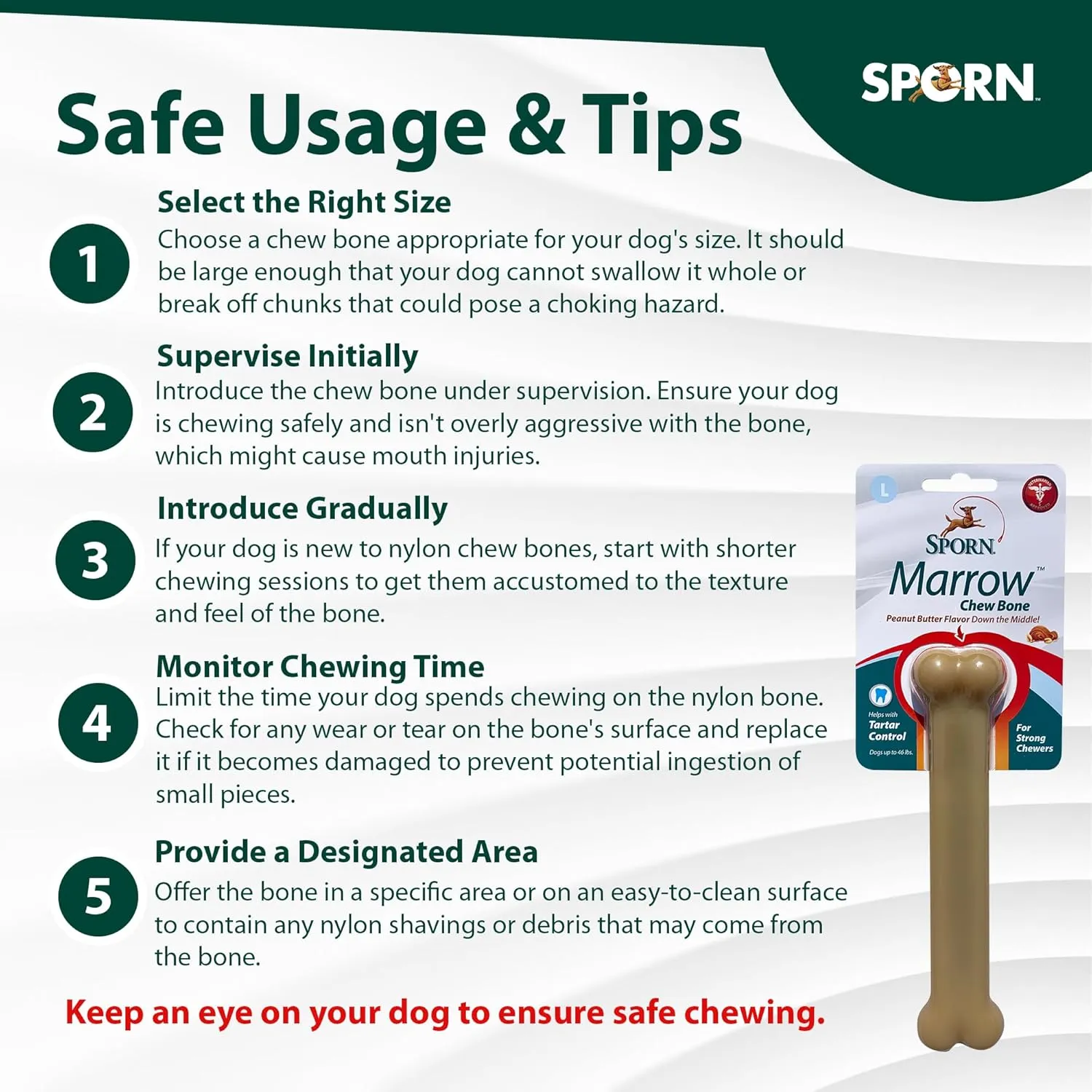 Sporn Durable Marrow Dog Chew Bones for Aggressive Chewers, Peanut Butter Flavor Dog Chew Toys for Large Dogs, Made with Strong Nylon Dog Dental Chew Toy, Gluten-Free & Non-Toxic, Large