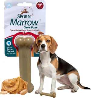 Sporn Durable Marrow Dog Chew Bones for Aggressive Chewers, Peanut Butter Flavor Dog Chew Toys for Medium Dogs, Made with Strong Nylon Dog Dental Chew Toy, Gluten-Free & Non-Toxic, Medium