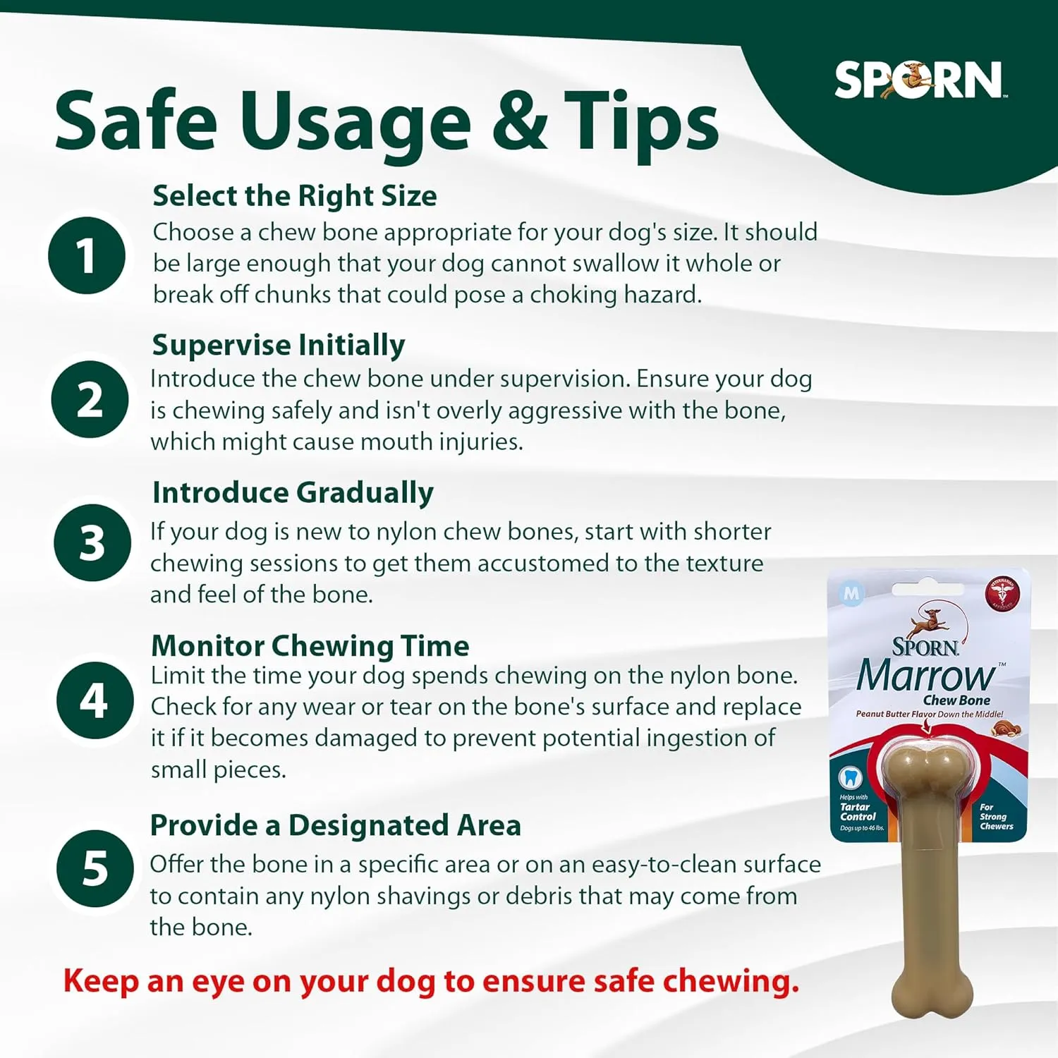 Sporn Durable Marrow Dog Chew Bones for Aggressive Chewers, Peanut Butter Flavor Dog Chew Toys for Medium Dogs, Made with Strong Nylon Dog Dental Chew Toy, Gluten-Free & Non-Toxic, Medium