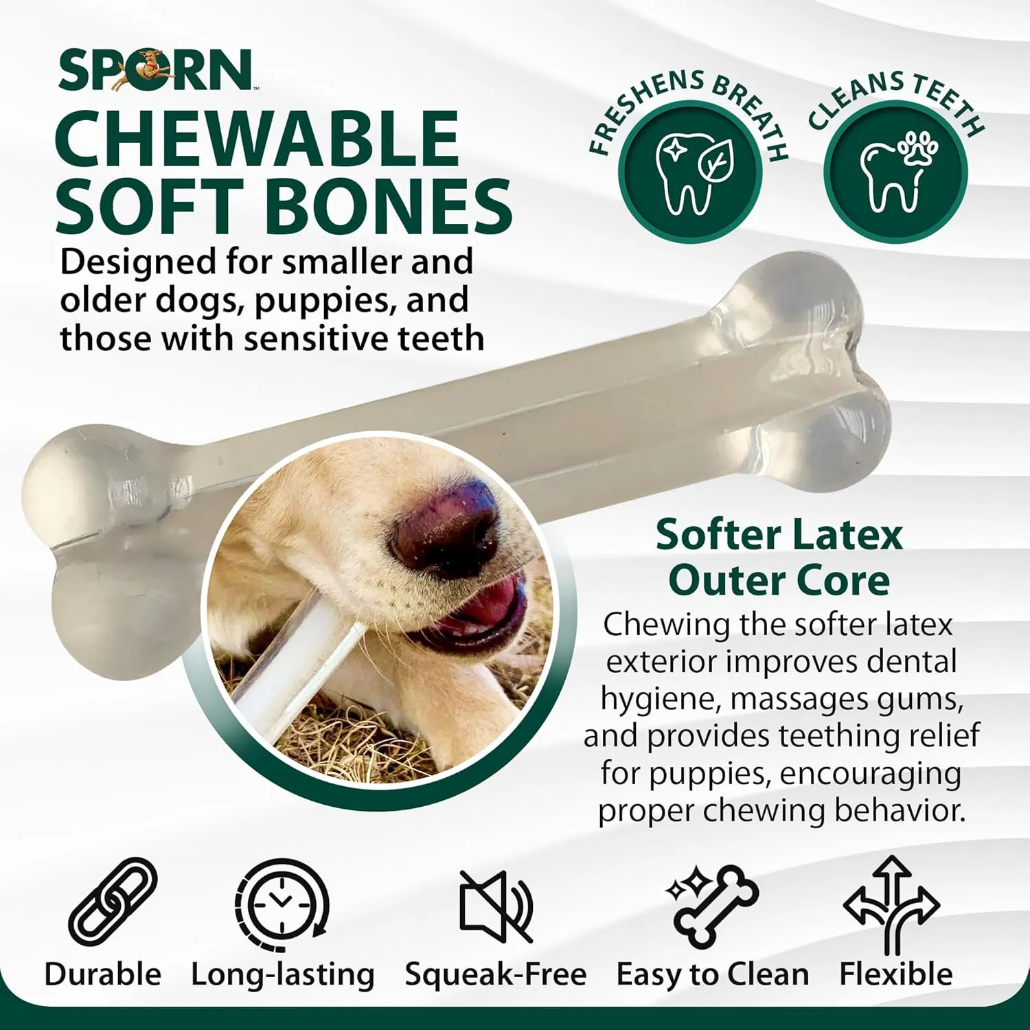 Sporn Marrow Milkies Chew Bones for Light Chewers, Milk Flavor Dog Chew Toys for Extra Small Dogs, Made with Soft Thermoplastic Rubber Dog Dental Chew Toy, Gluten-Free & Non-Toxic, X-Small