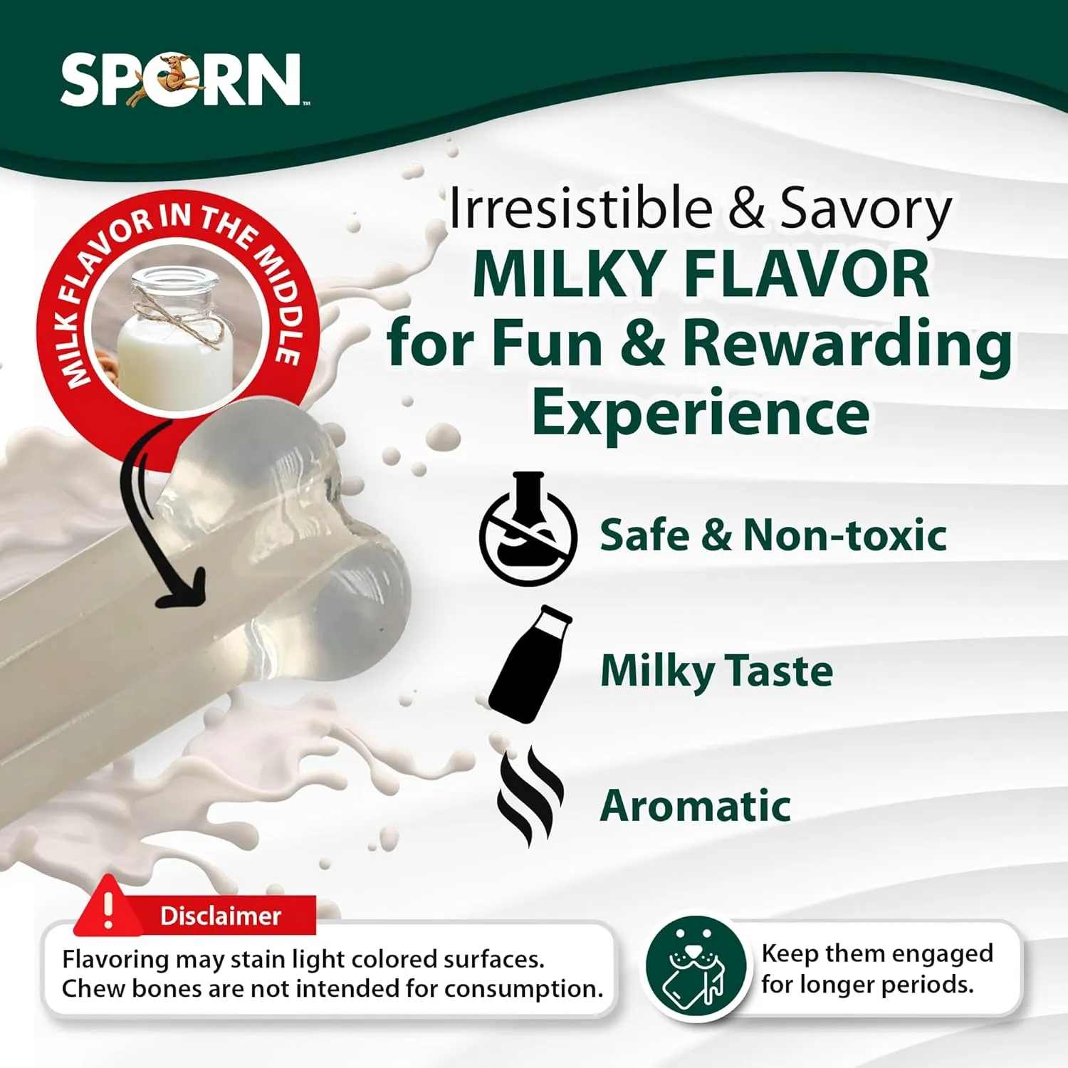 Sporn Marrow Milkies Chew Bones for Light Chewers, Milk Flavor Dog Chew Toys for Extra Small Dogs, Made with Soft Thermoplastic Rubber Dog Dental Chew Toy, Gluten-Free & Non-Toxic, X-Small