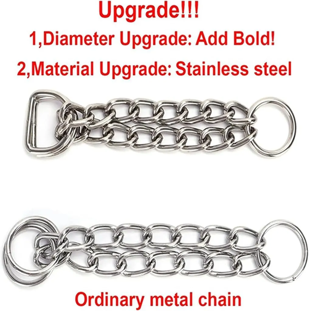 Stainless Steel Chain Martingale Dog Collar, No Pull Slip Cinch Choker Choke Collar Training Escape Proof Heavy Duty Dog Collar for Small Medium Large Pet Girl Female Dogs, Pink Floral L