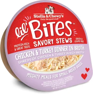 Stella & Chewy's Lil Bites Savory Stews for Small Breeds Chicken & Turkey Dinner in Broth, 2.7 oz Cups (Pack of 12)