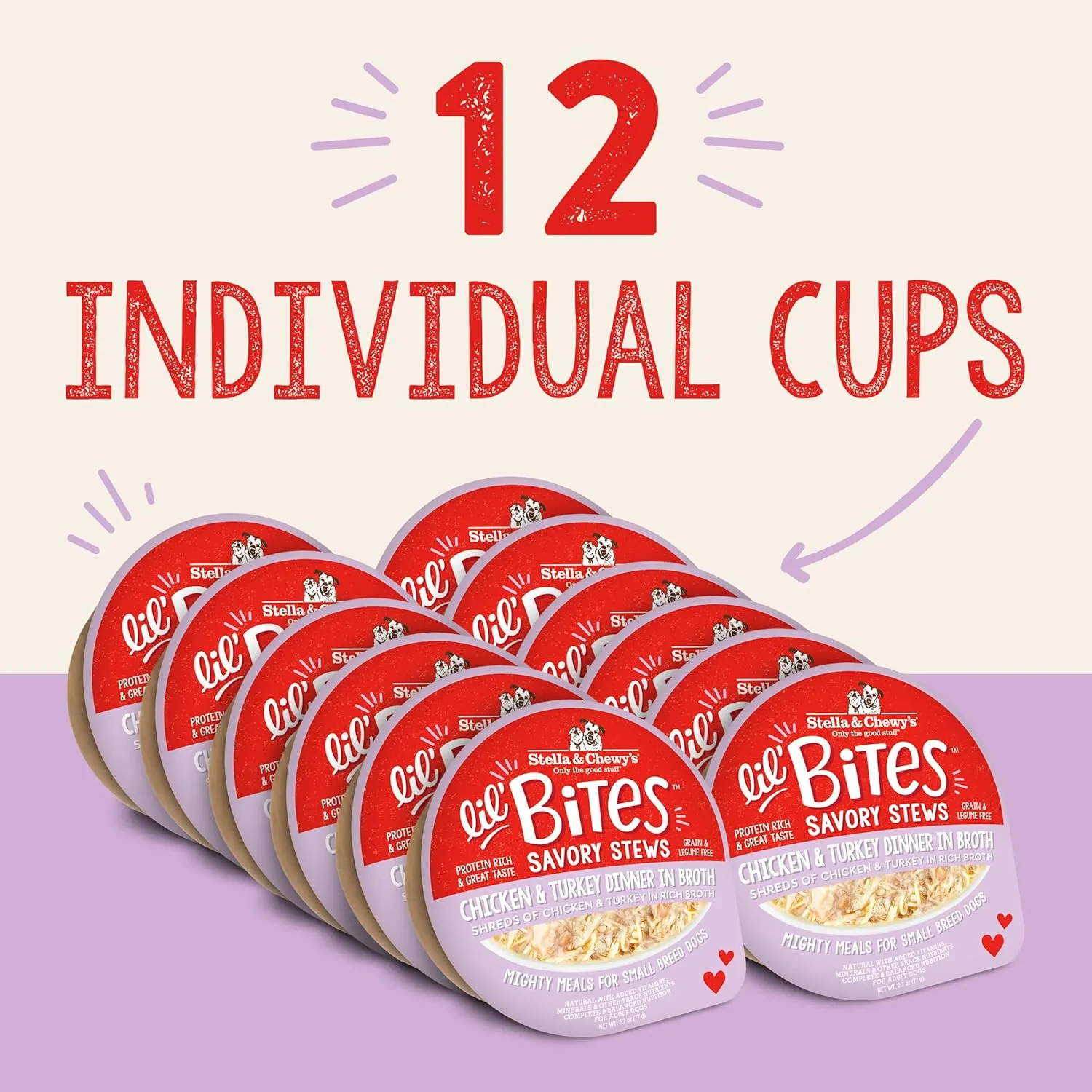 Stella & Chewy's Lil Bites Savory Stews for Small Breeds Chicken & Turkey Dinner in Broth, 2.7 oz Cups (Pack of 12)