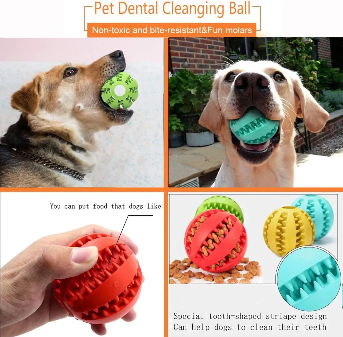Sunglow 2 Pack Dog Toy Ball - Nontoxic Bite Resistant Teething Toys for Small/Medium/Large Dog and Puppy Cat, Dog Pet Food Treat Feeder Chew Tooth Cleaning Exercise Game IQ Training