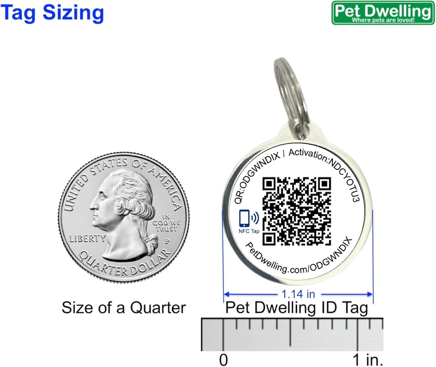 Symbols NFC & QR Code Smart Dog ID Tag - Easy Scanning, Instant Online Profile Access, Real-Time Scan Location Alerts(NFC.Empower-ETH)