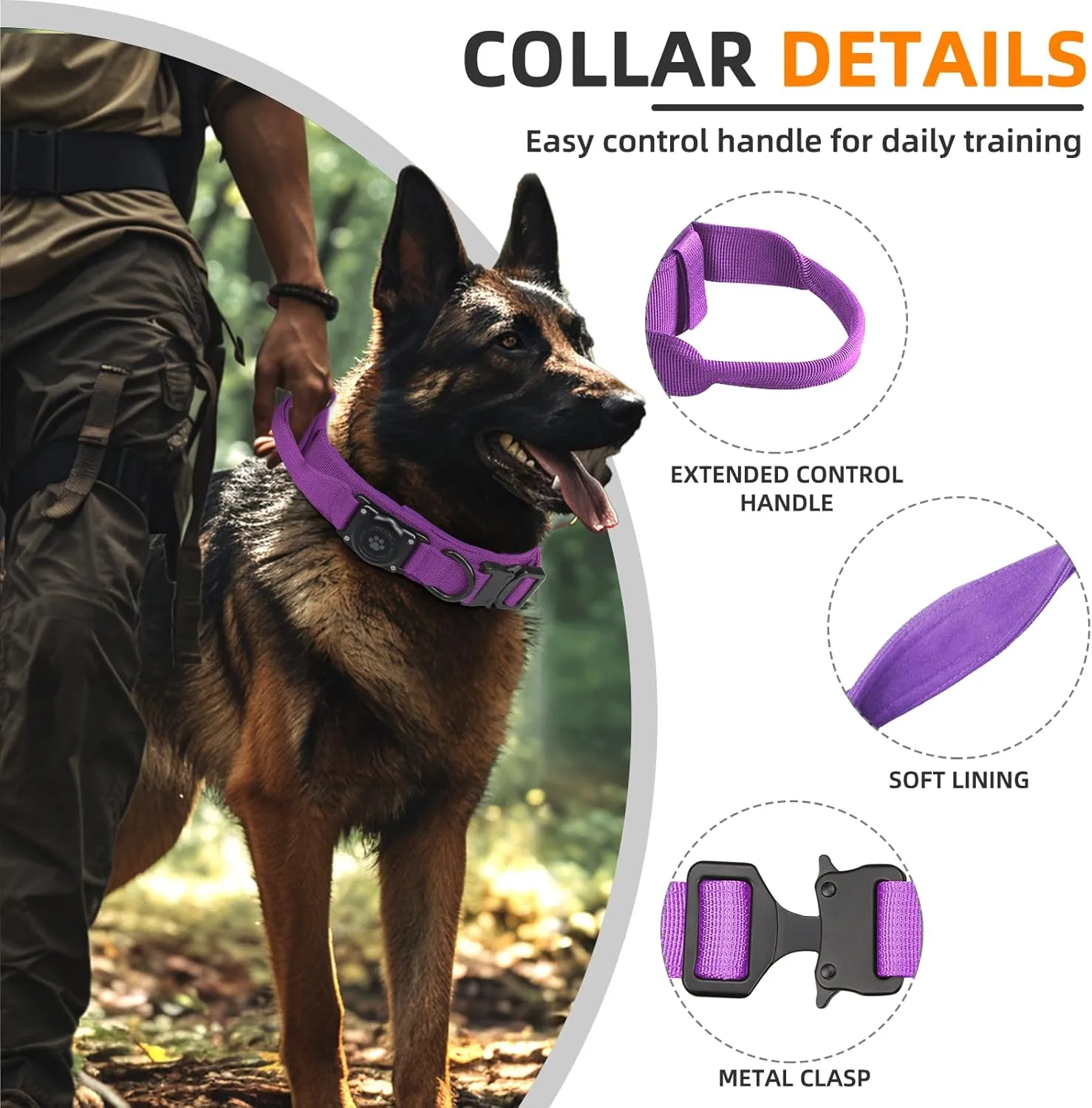 Tactical AirTag Dog Collar, 100% Waterproof Integrated Apple Air Tag Dog Collars with Hard PC AirTag Holder, Adjustable Military Collar with Handle, GPS Dog Collar for Medium Large Dogs
