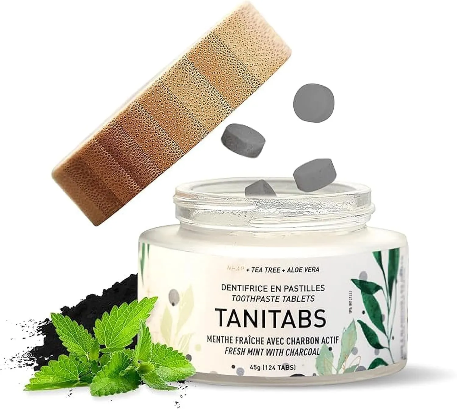 Tanitabs Mint Charcoal Toothpaste Tablets, Fluoride-Free, Natural Toothpaste for Gum and Teeth Care, Zero-Waste Travel Toothpaste Tabs in Bamboo Jar, Natural Mint Flavor, 124 Tablets - Tanit