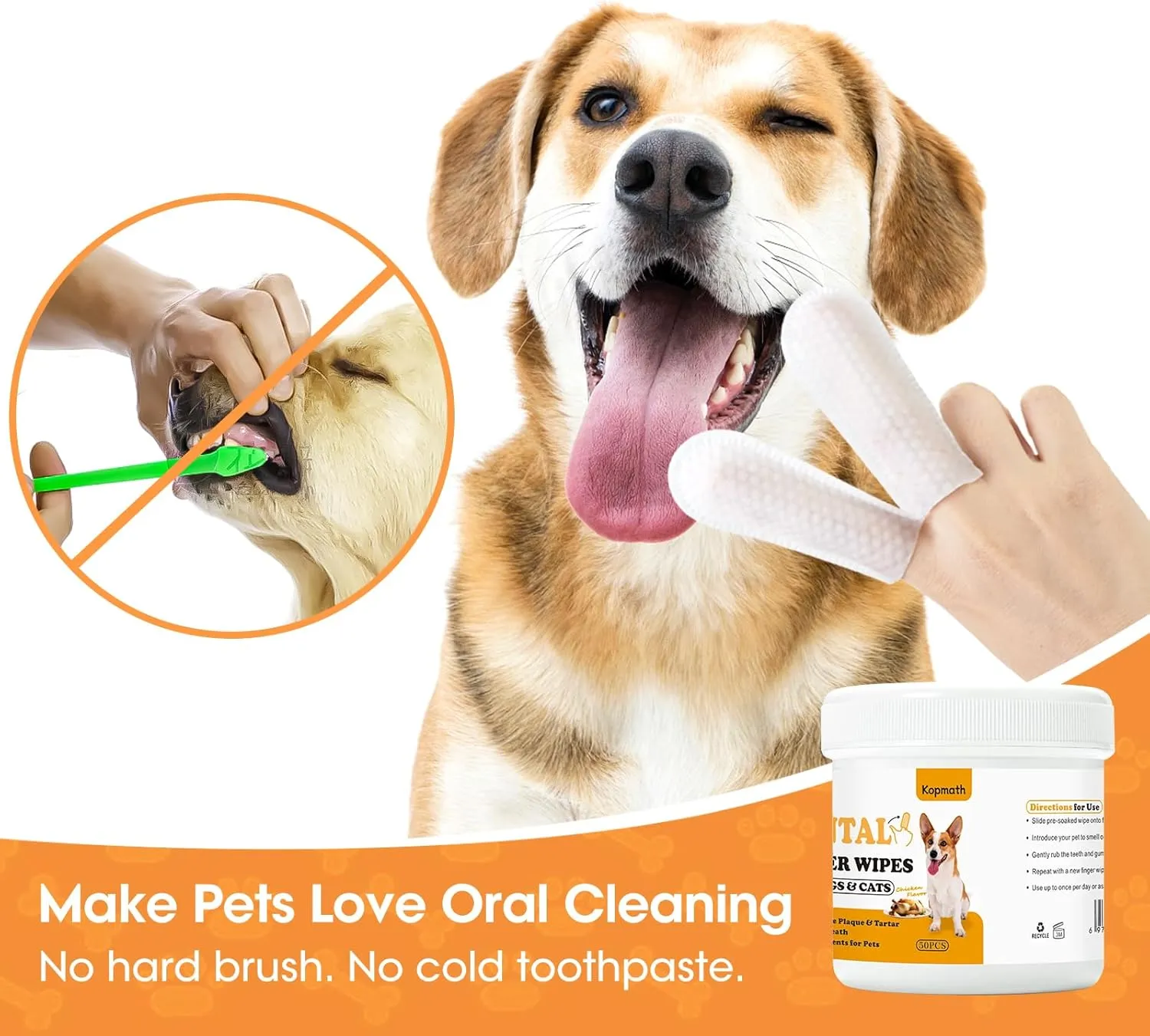 Teeth Cleaning Finger Wipes for Dogs & Cats, Reduces Plaque & Tartar, Freshens Breath, Pre-Soaked Pet Teeth Wipes, Easy to Use Disposable Dental Cleaning Pads, 100 Count, Chicken Flavor