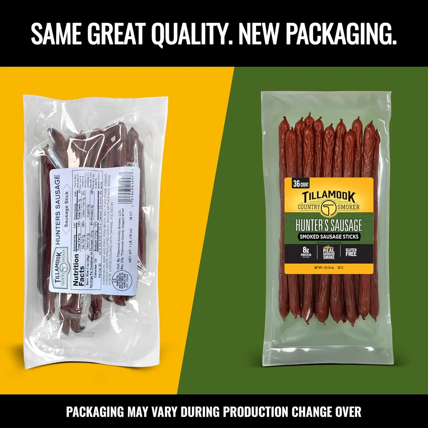 Tillamook Country Smoker Real Hardwood Smoked Sausages, Hunter's Sausage Meat Sticks, Low Carb, High Protein, Ready to Eat Snacks, 36 Count Bulk Pack