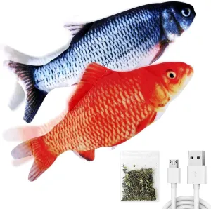 TOOGE 2 Pack 11" Floppy Fish Cat Toys with SilverVine and Catnip for Indoor Cats for Small Dogs Interactive Automatic Flopping Kicker Toys for Cats Puppy (Red Carp   Carp)