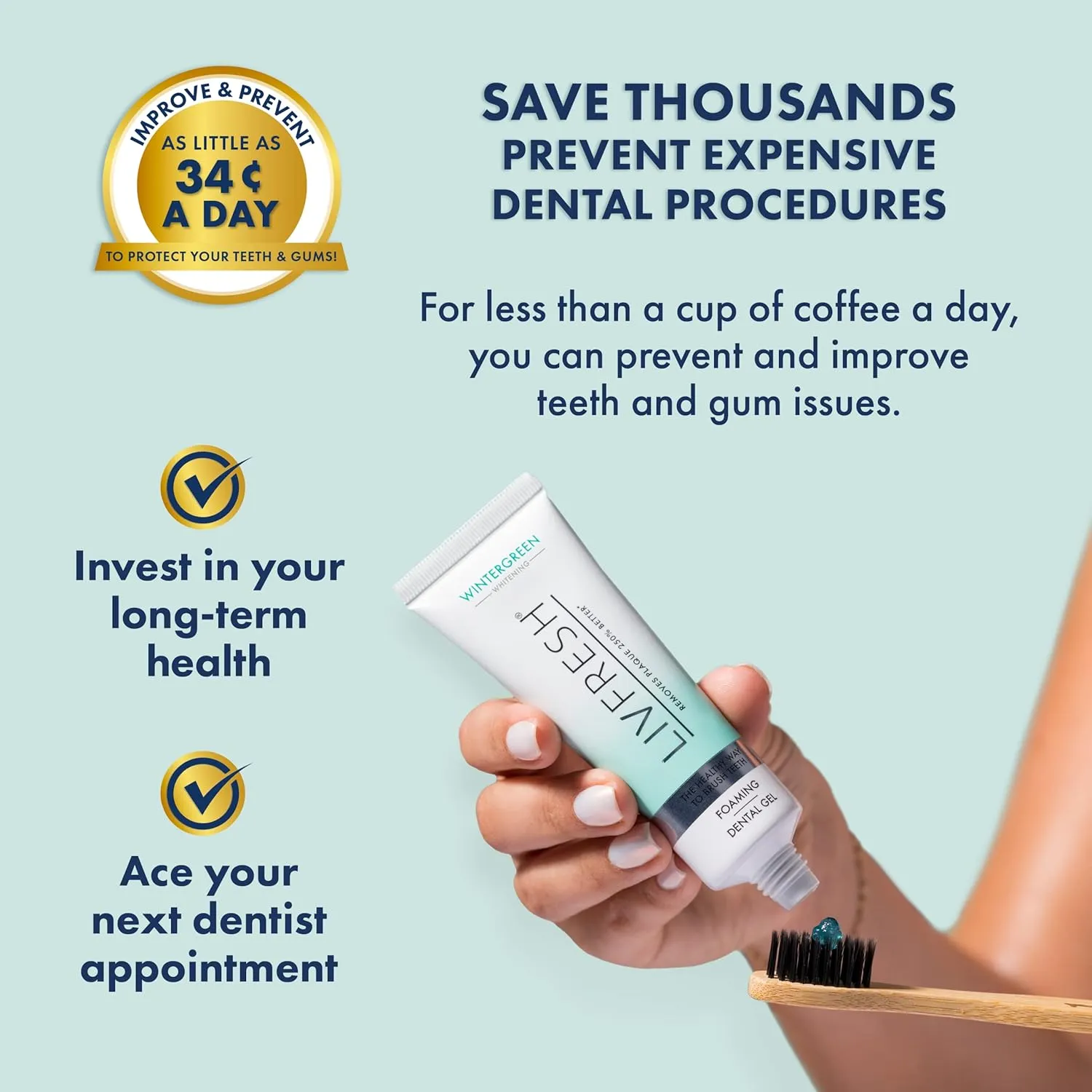 Toothpaste Gel, Clinically Proven to Remove Plaque 250% Better, Improves Gum Health 190% Better, Prevents & Reduces Tartar, Freshens Breath, SLS Free Dental Gel, Wintergreen