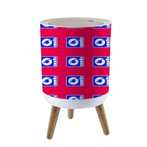 Trash Can with Lid Blue Vinyl Player Vinyl Disk Seamless Pattern red Press Top Round Small Garbage Bin with Wooden Legs Waste Basket for Kitchen Bedroom Nursery 7L/1.8 Gallon