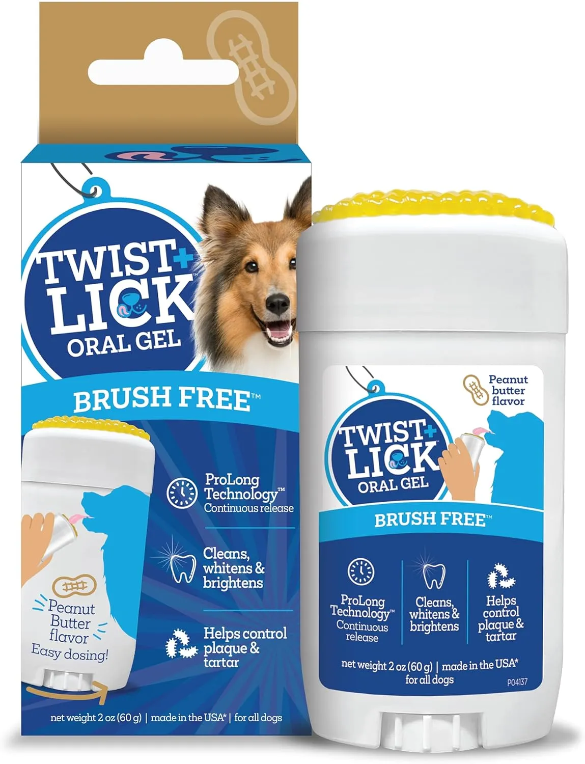 Twist and Lick Dental Gel for Dogs, Cleans Teeth and Freshens Breath for 24 Hours, Peanut Butter Flavor, 2 oz, 30 Day Supply