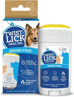 Twist and Lick Dental Gel for Dogs, Cleans Teeth and Freshens Breath for 24 Hours, Peanut Butter Flavor, 2 oz, 30 Day Supply