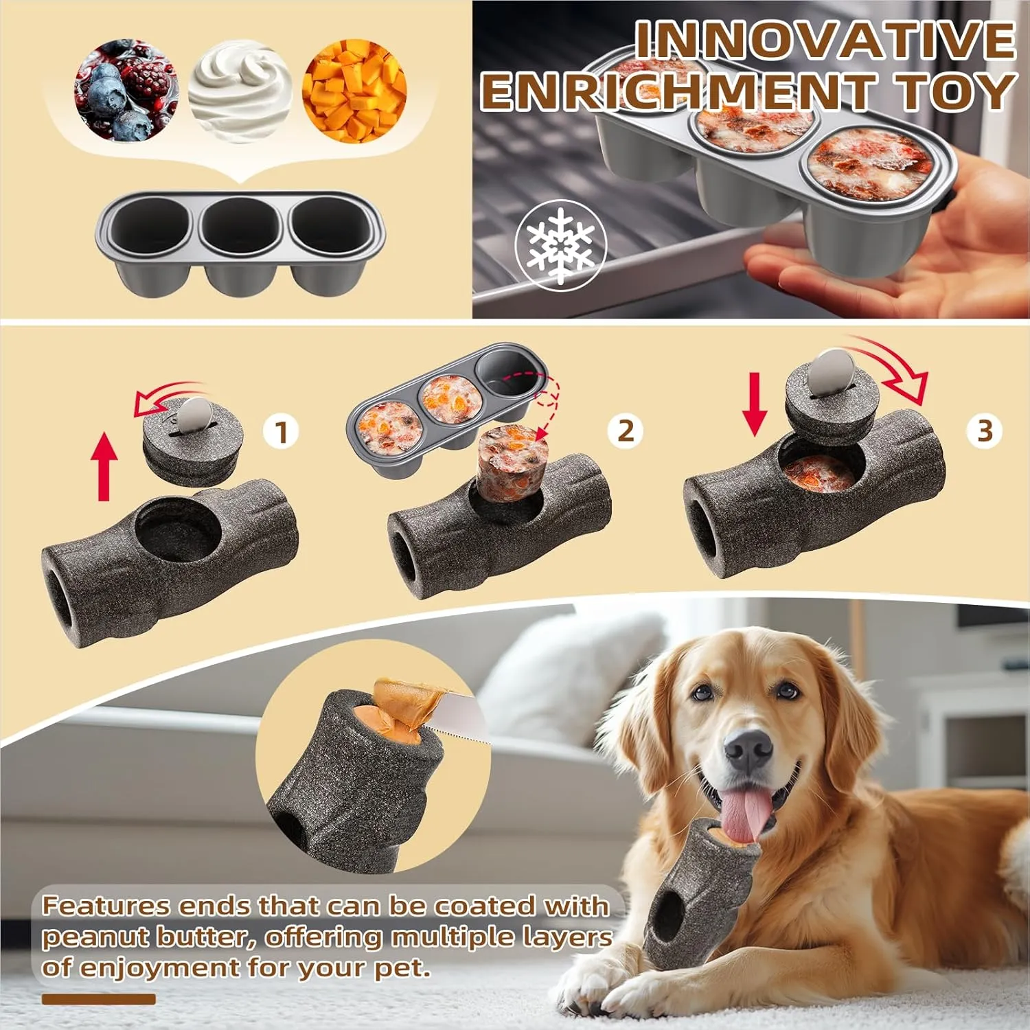 Unbreakable Dog Toy for Power Chewers, Large Dog Interactive Feeder with Food Cups & Treat Food Slow Feeder - Anxiety Relief with Pupscile for Large Breeds (Grey, Medium)