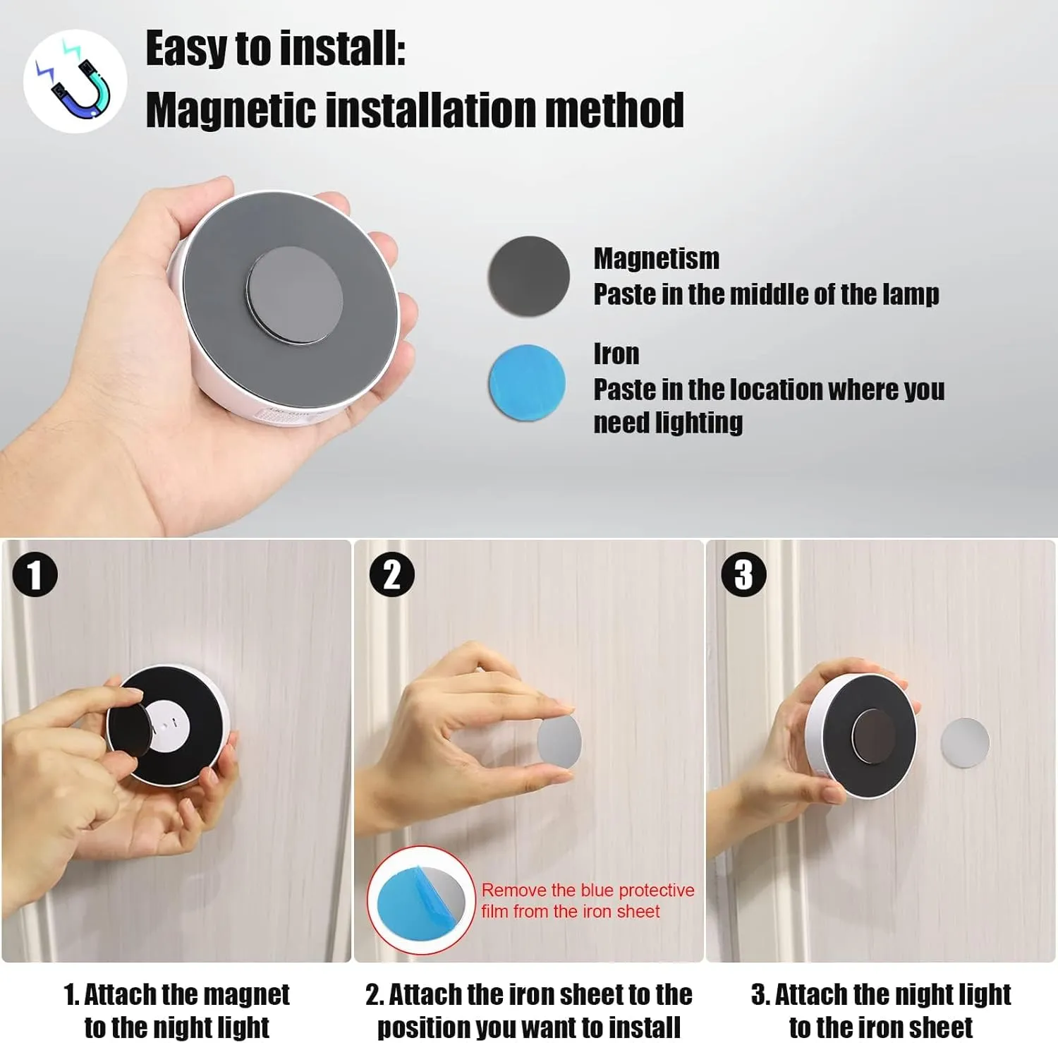 Upgraded Motion Sensor Light, 8 LEDs, 3 Pack Rechargeable, 120 Detection, 3 Modes - Closet, Bedroom, Stair, Hallway Light - 6000K Cold White