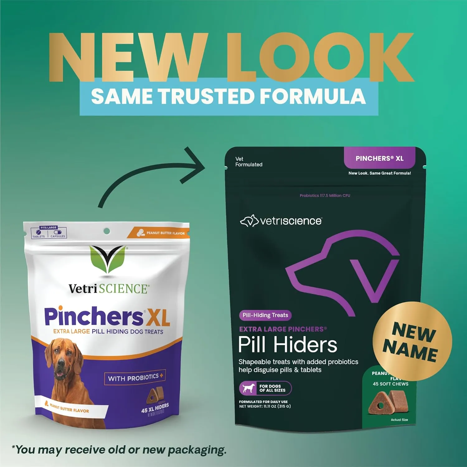 VetriScience Extra Large Pinchers Pill Hiders Chews, Non-Greasy Pill Wrap with Probiotics for Dogs, Disguise Pills, Capsules and Tablets, Soft and Chewy, Gut and Immune Health, Peanut Butter, 45 Count