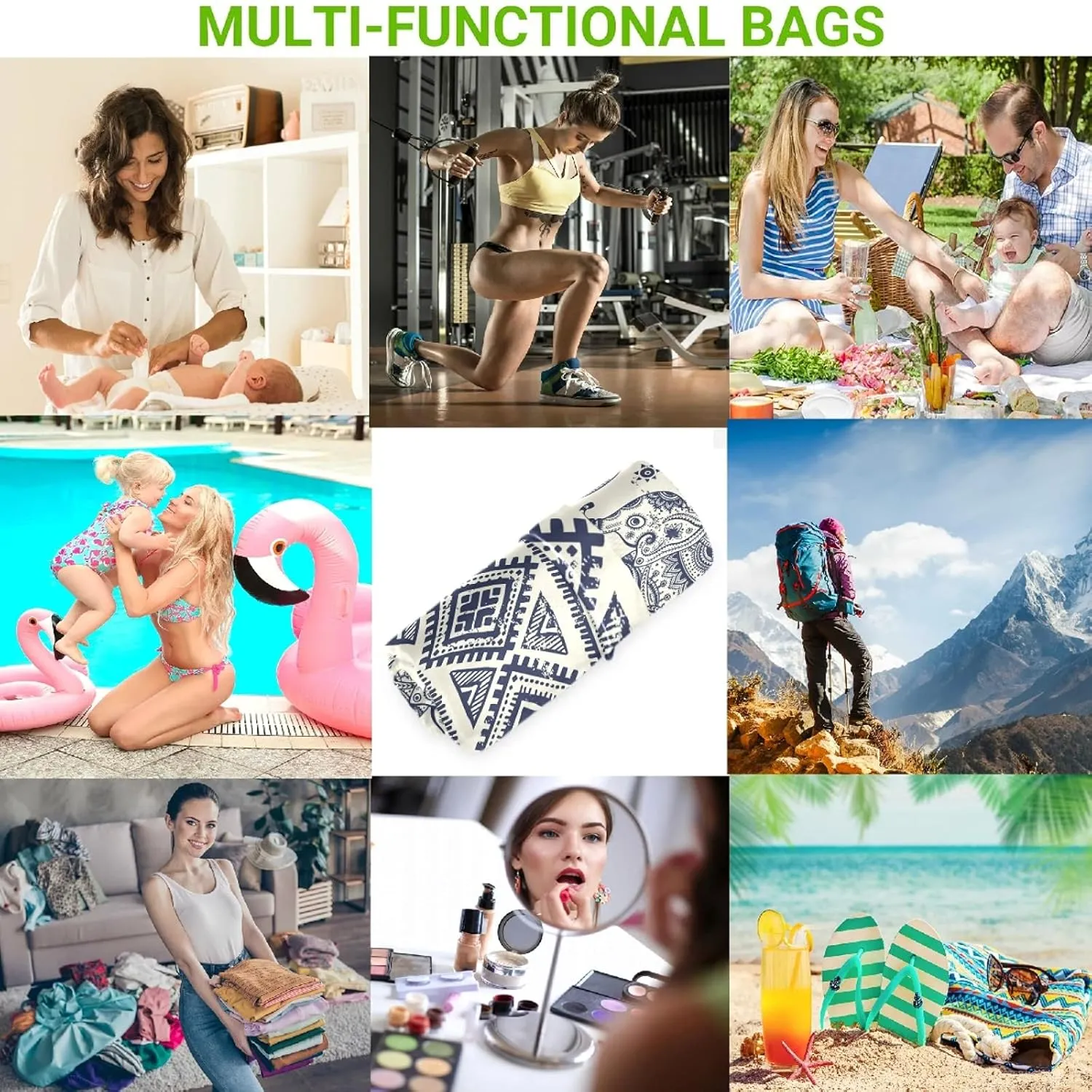 visesunny Elephant Exotic 2Pcs Wet Bag with Zippered Pockets Washable Reusable Roomy Diaper Bag for Travel,Beach,Pool,Daycare,Stroller,Diapers,Dirty Gym Clothes, Wet Swimsuits, Toiletries