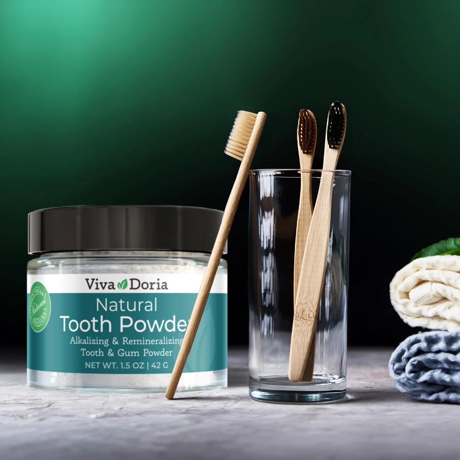 Viva Doria Natural Tooth Powder | Remineralizing Tooth Powder | Natural Teeth Whitening Powder | Toothpaste Power | Breath Freshener | Refreshing Mint Flavor | 1.5 Oz Glass Jar