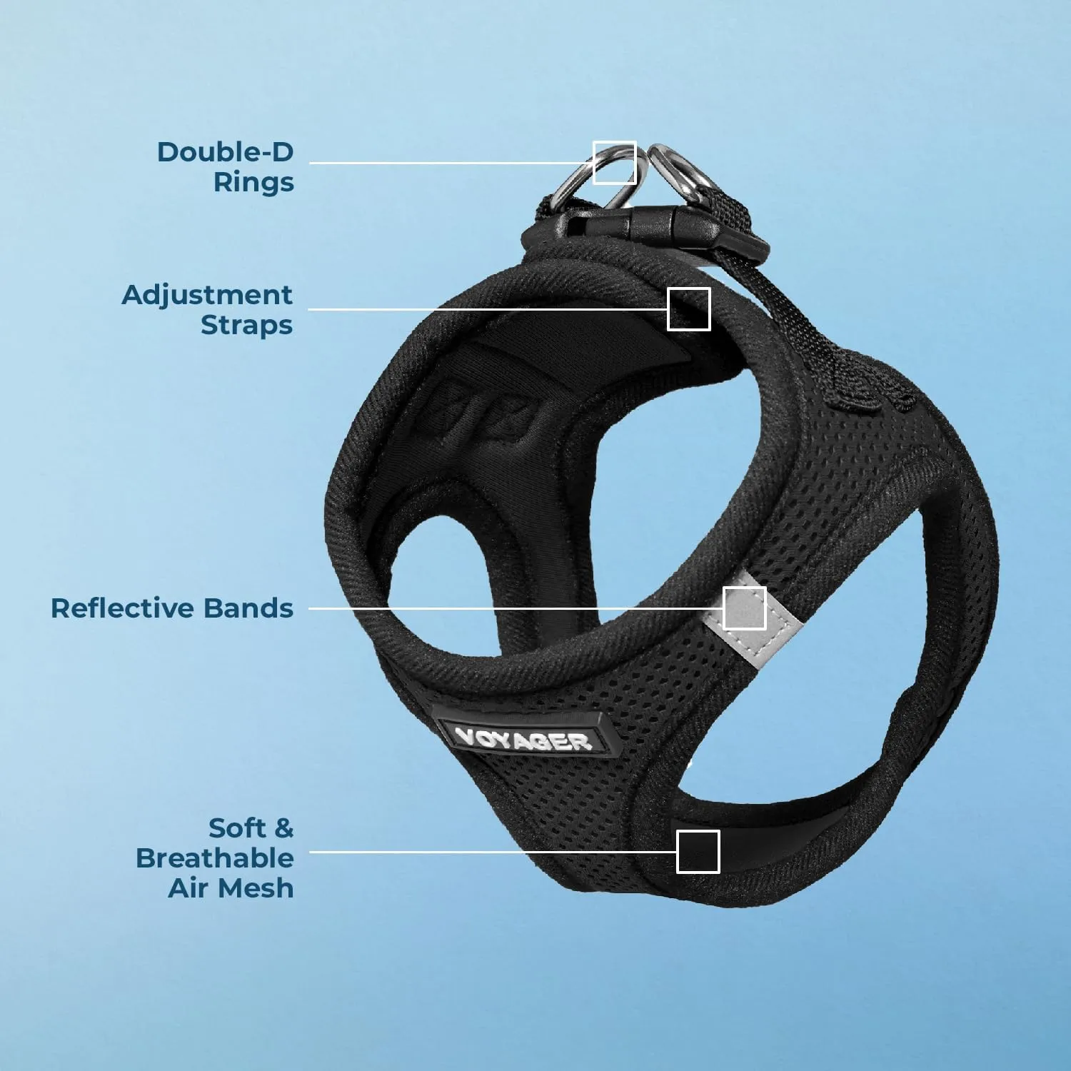 Voyager Step-In Air Dog Harness - All Weather Mesh, Reflective, No Pull Harness for Small, Medium Dogs, Cats - Secure with Hook & Loop Fastener, Buckle, Double D-Rings - Black/Black Trim, M
