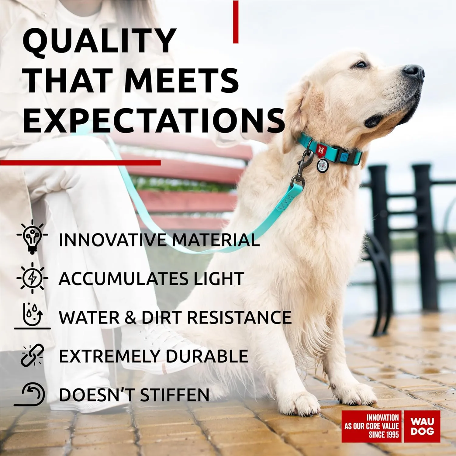 WAUDOG Waterproof Dog Collar - Adjustable Dog Collar for Large Dogs, Small and Medium Dogs - Heavy Duty Dog Collars with Durable Metal Clasp and QR Dog Tag - Boy & Girl Dog Collars