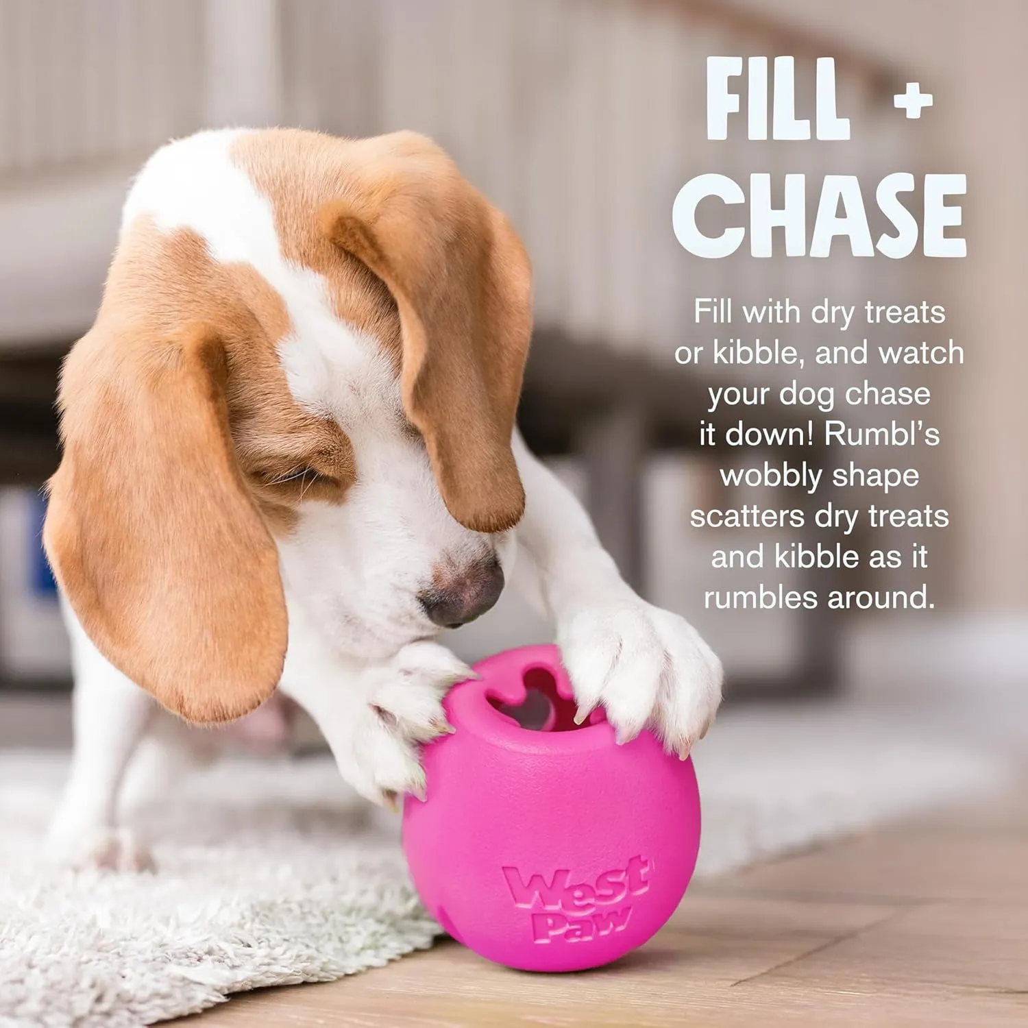 WEST PAW Zogoflex Rumbl Treat-Dispensing Dog Toy  Interactive Slow-Feeder Chew  Enrichment Toy Moderate Chewers, Fetch, Catch  Holds Kibble, (Dandelion Yellow, Small)