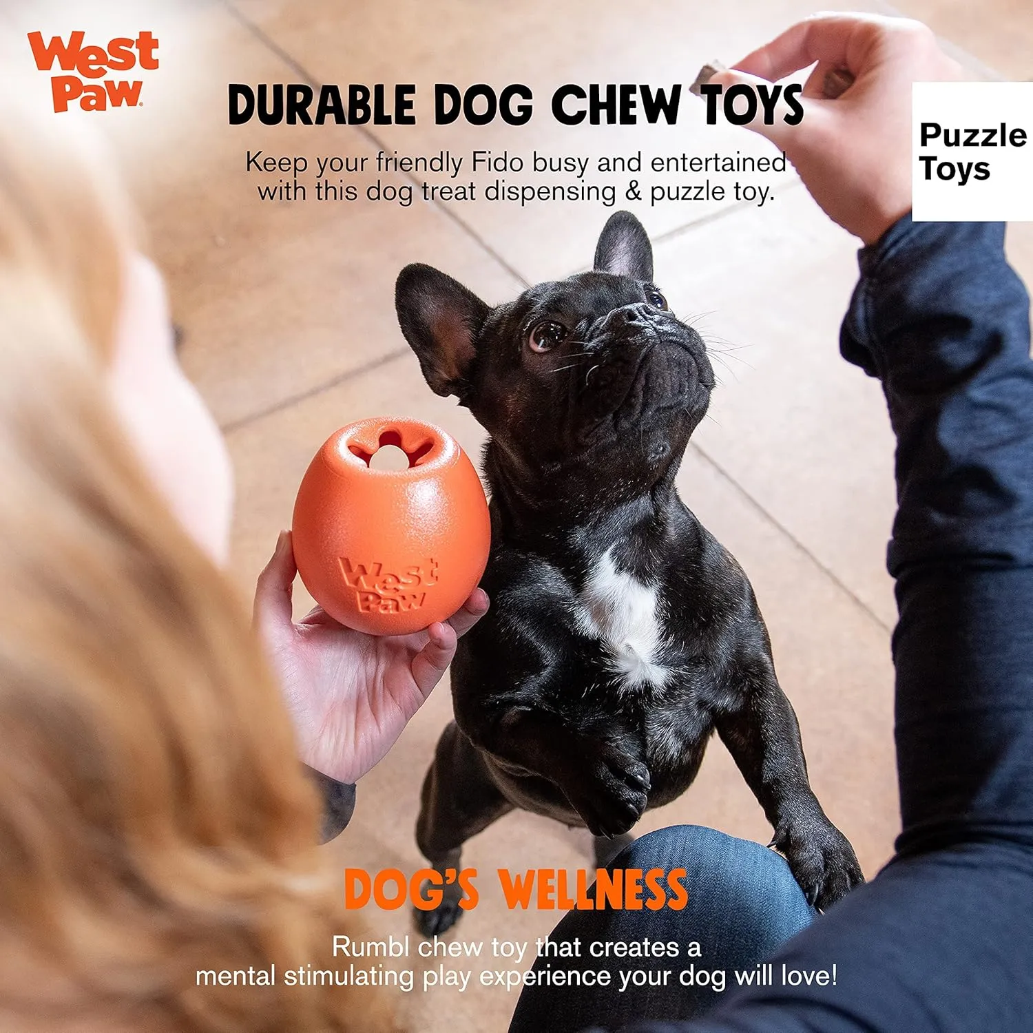WEST PAW Zogoflex Rumbl Treat-Dispensing Dog Toy  Interactive Slow-Feeder Chew Toy for Dogs  Dog Enrichment Toy  for Moderate Chewers, Fetch, Catch  Holds Kibble, Treats (Jungle Green, Small)