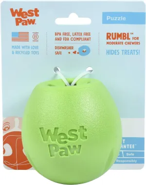 WEST PAW Zogoflex Rumbl Treat-Dispensing Dog Toy  Interactive Slow-Feeder Chew Toy for Dogs  Dog Enrichment Toy  for Moderate Chewers, Fetch, Catch  Holds Kibble, Treats (Jungle Green, Small)