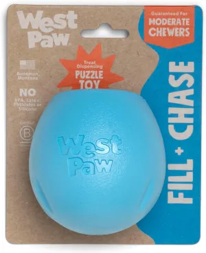 WEST PAW Zogoflex Rumbl Treat-Dispensing Dog Toy  Interactive Slow-Feeder Chew Toys for Dogs  Dog Enrichment Toy  Dog Toy for Moderate Chewers, Fetch, Catch  Holds Kibble Treats (Aqua Blue, Small)