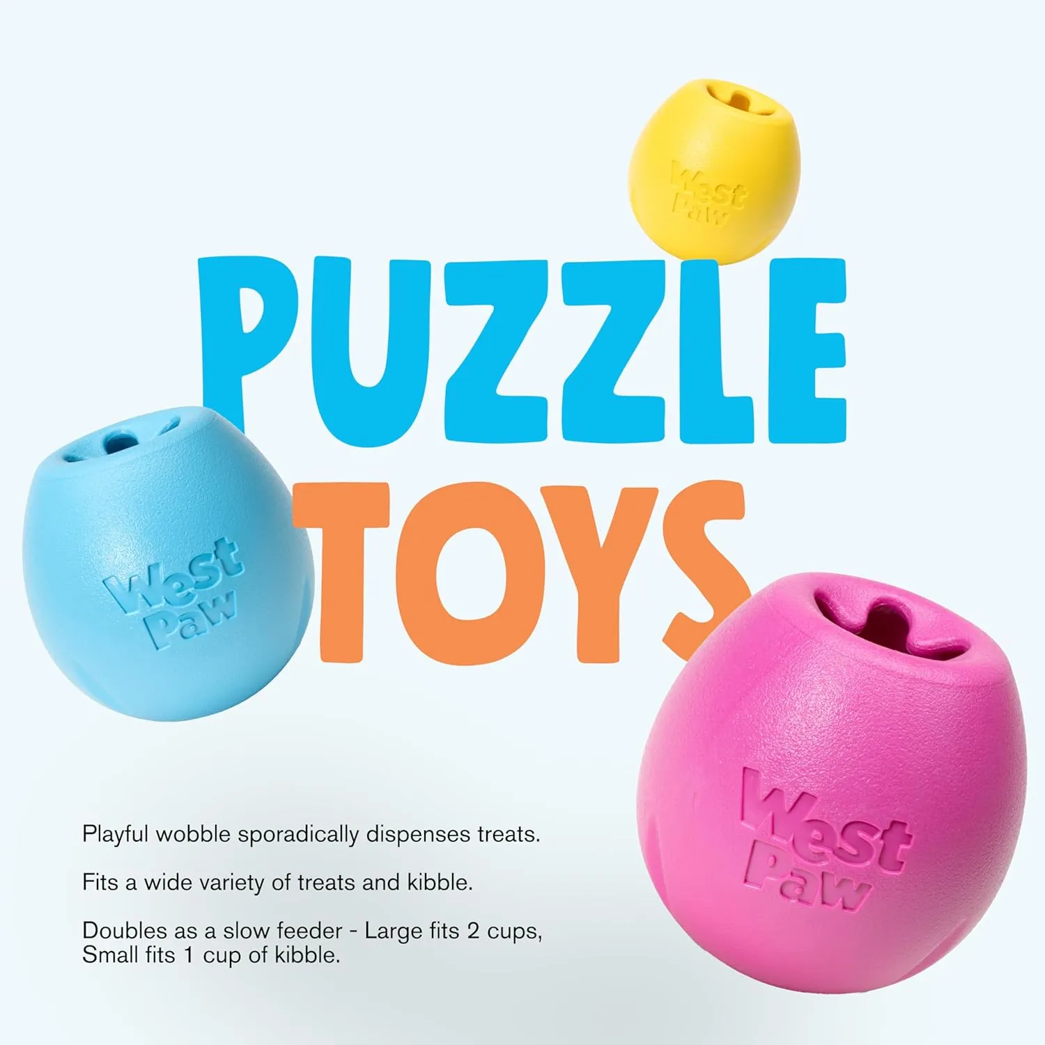 WEST PAW Zogoflex Rumbl Treat-Dispensing Dog Toy  Interactive Slow-Feeder Chew Toys for Dogs  Dog Enrichment Toy  Dog Toy for Moderate Chewers, Fetch, Catch  Holds Kibble, Treats (Melon, Small)