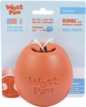 WEST PAW Zogoflex Rumbl Treat-Dispensing Dog Toy  Interactive Slow-Feeder Chew Toys for Dogs  Dog Enrichment Toy  Dog Toy for Moderate Chewers, Fetch, Catch  Holds Kibble, Treats (Melon, Small)