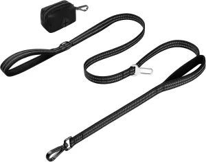 WINGOIN Heavy Duty Dog Leash for Large Medium Small Dogs, Reflective Tactical Dog Training Leash with Double Handles, Poop Bag Holder, Safety Buckle, 6FT Long Lead for Dogs Walking, Running, Black